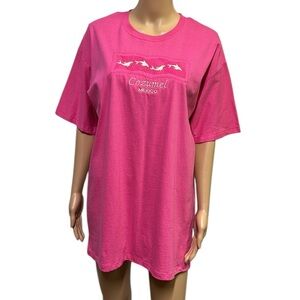 Caribbean Cozumel Mexico Pink Embroidered Dolphin Souvenir Tee Tshirt Womens XL